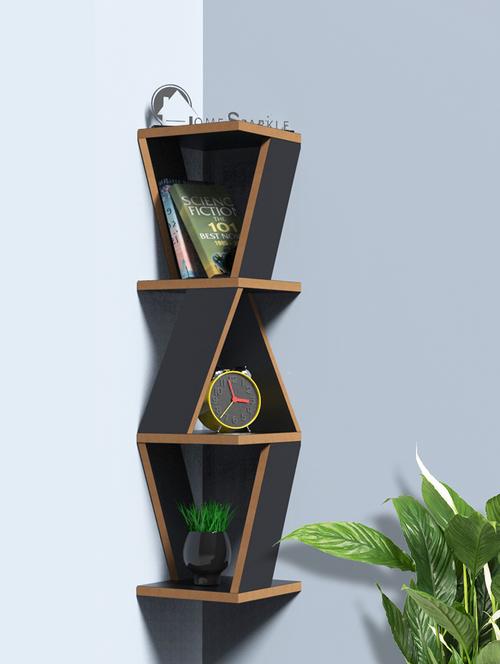 home sparkle triangular corner wall shelf mdf wall shelf rack wall mounted floating shelves (dark brown) - 18045693 -  Standard Image - 0