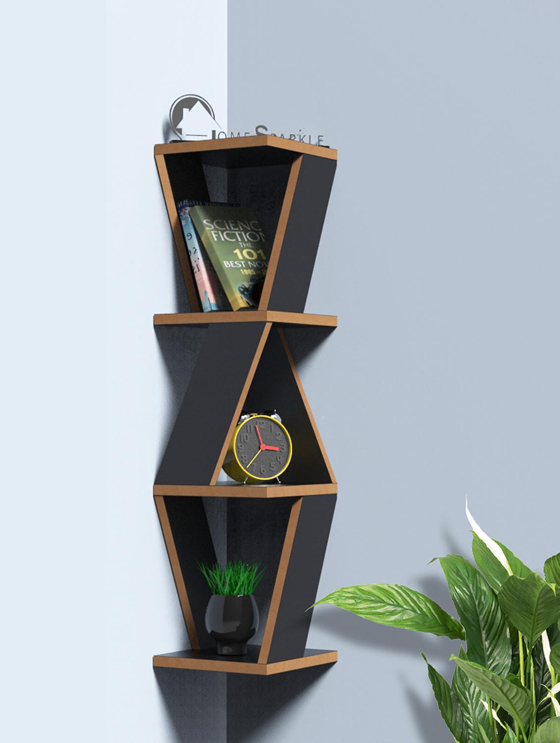 home sparkle triangular corner wall shelf mdf wall shelf rack wall mounted floating shelves (dark brown) - 18045693 -  Zoom Image - 0