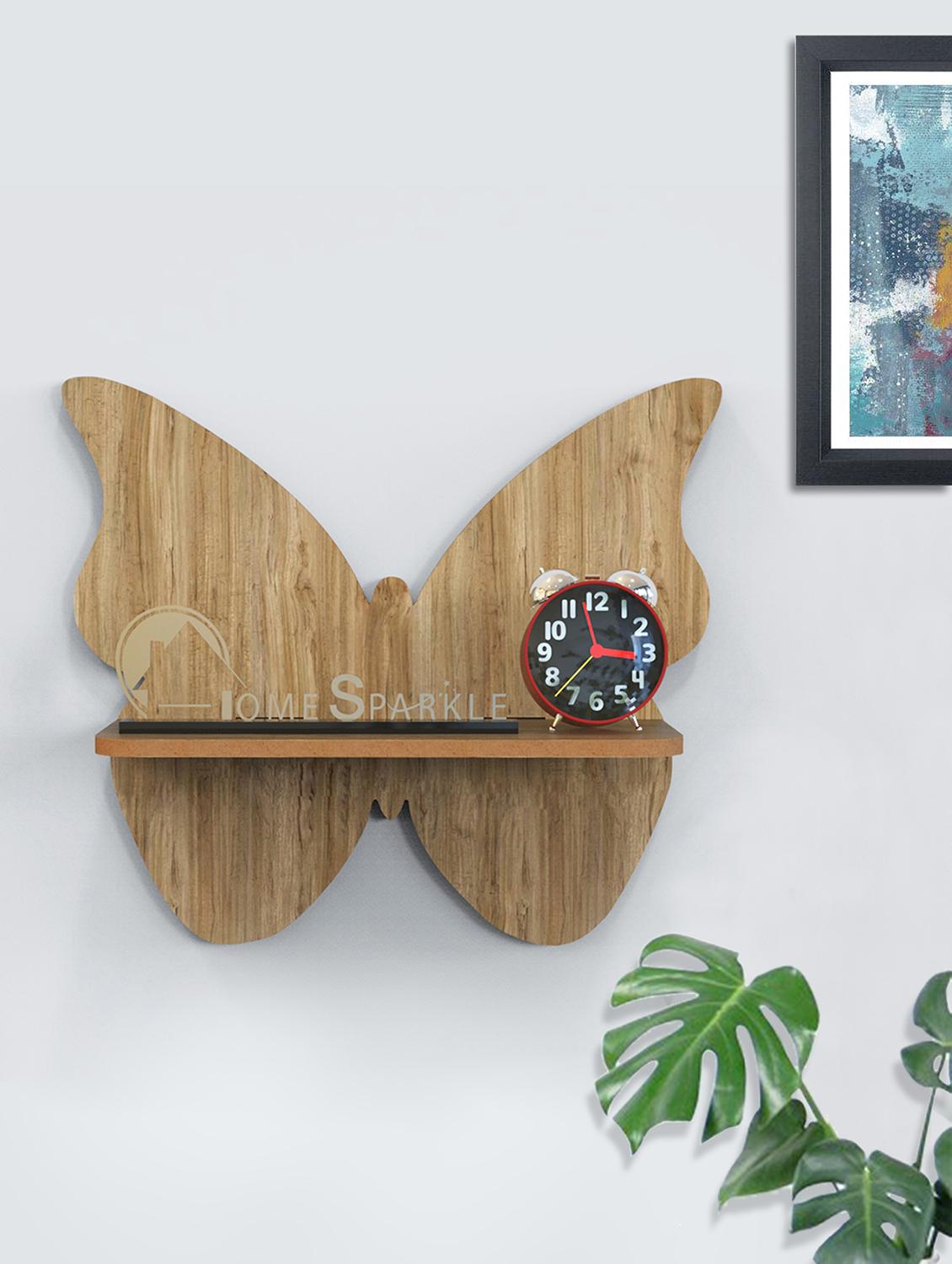 home sparkle butterfly wall shelf mdf wall shelf rack wall mounted floating shelves (dark brown) - 18045700 - Zoom Image - 0