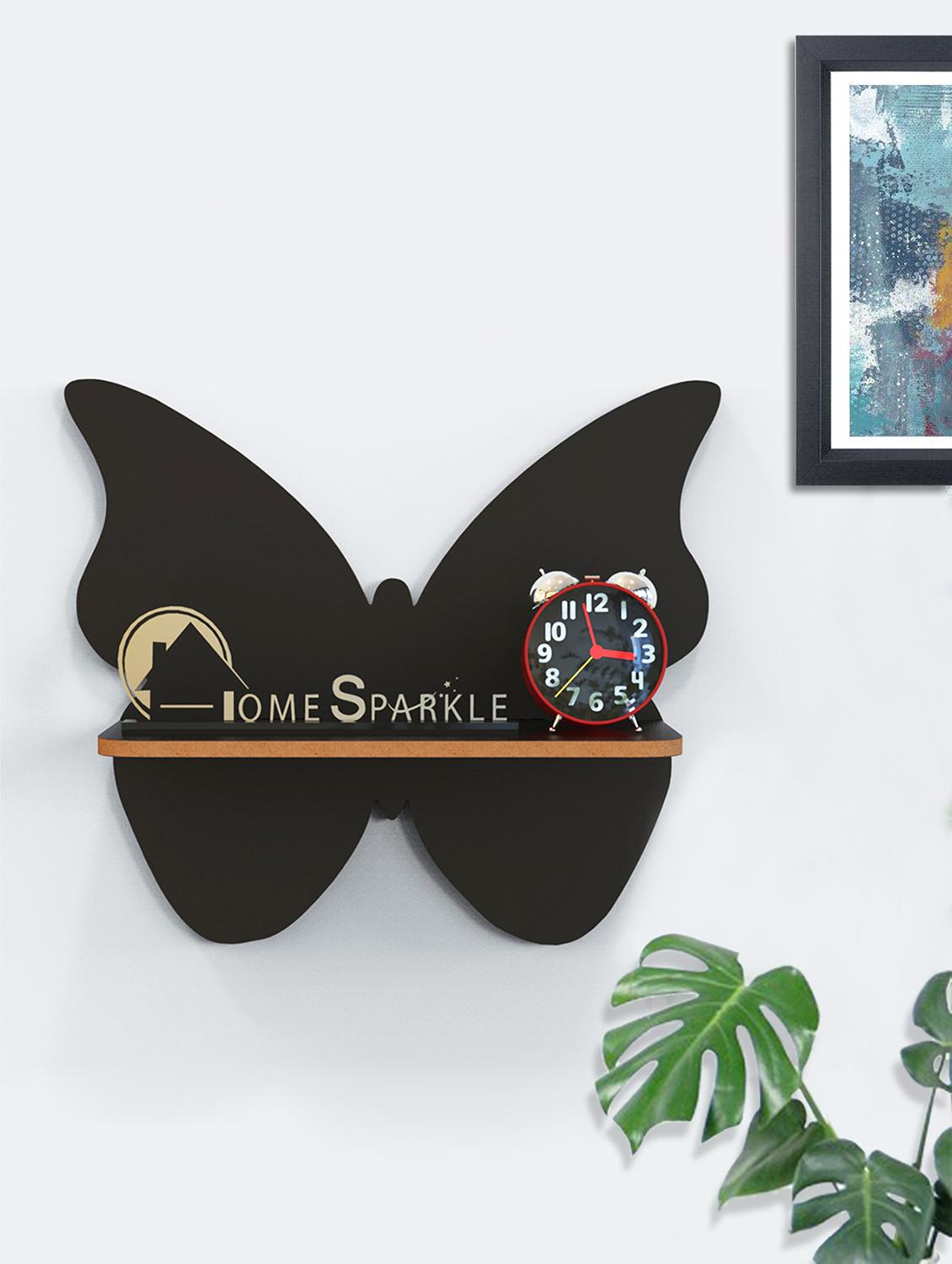 home sparkle butterfly wall shelf mdf wall shelf rack wall mounted floating shelves (dark brown) - 18045701 -  Zoom Image - 0
