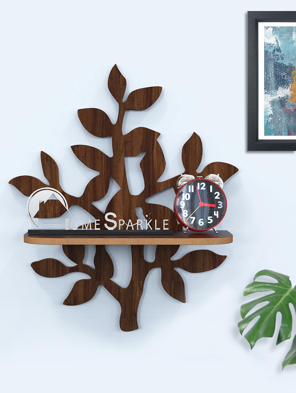 home sparkle tree shaped wall shelf mdf wall shelf rack wall mounted floating shelves (dark brown) - 18045713 -  Zoom Image - 0
