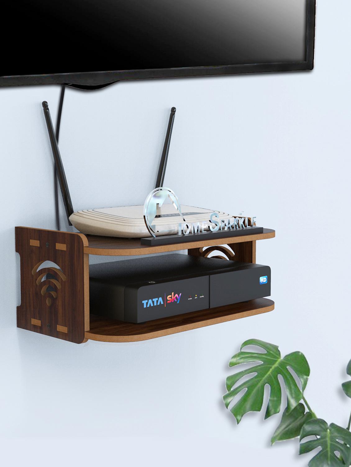 home sparkle set top box holder wall mount wall shelf setup box holder/wifi router holder (dark brown) - 18045721 - Zoom Image - 0