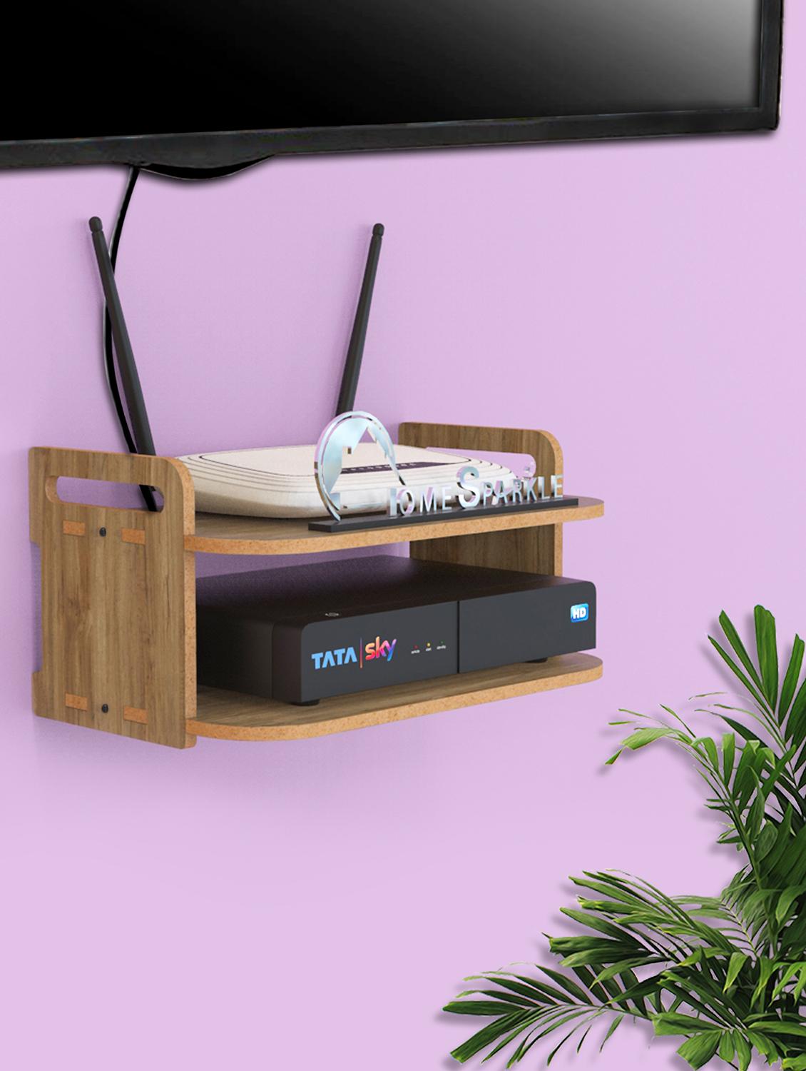home sparkle set top box holder wall mount wall shelf setup box holder/wifi router holder (dark brown) - 18045734 -  Zoom Image - 0