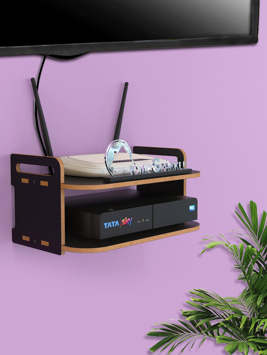 home sparkle set top box holder wall mount wall shelf setup box holder/wifi router holder (dark brown) - 18045735 - Zoom Image - 0