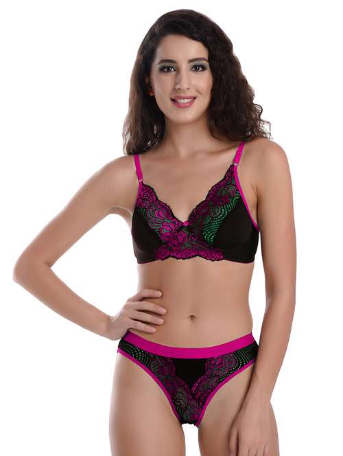 pink solid bras and panty set - 18046205 - Standard Image - 0