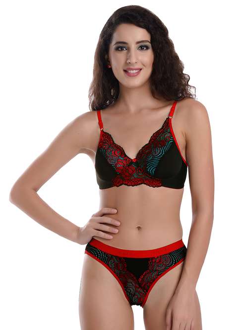 red solid bras and panty set - 18046207 - Standard Image - 0