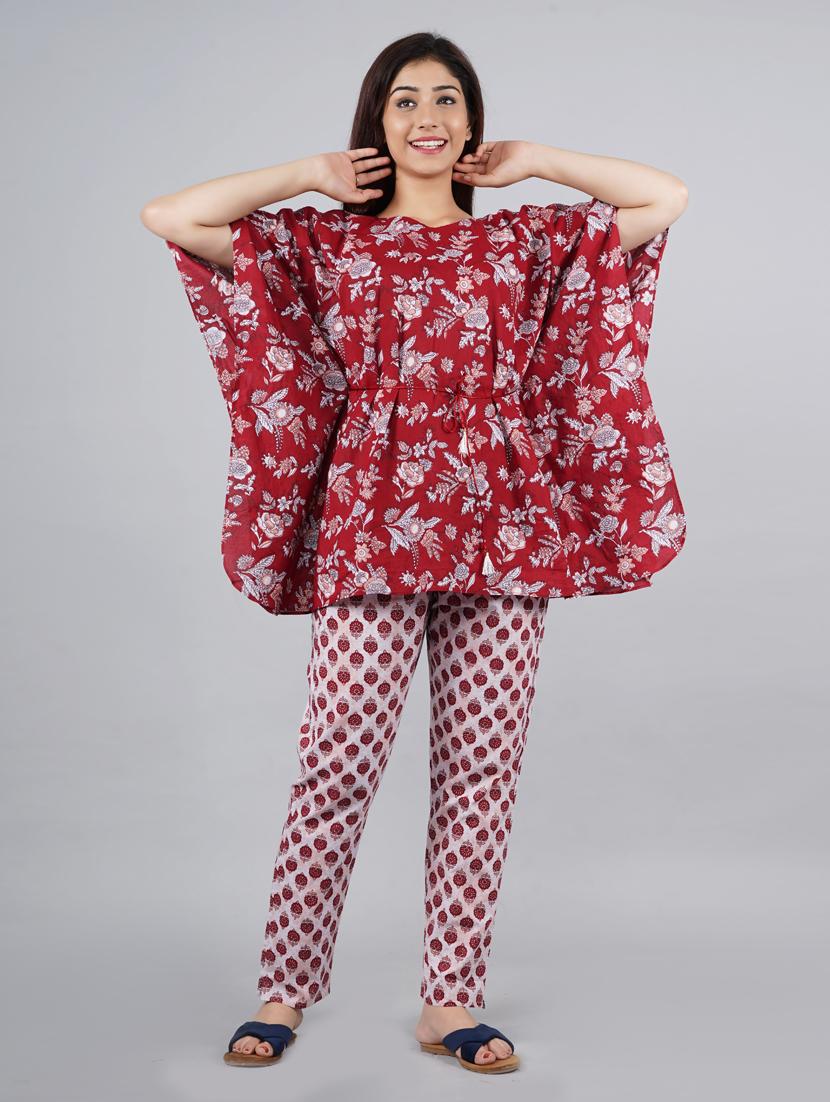 round neck printed nightwear pajama set - 18046294 - Zoom Image - 0