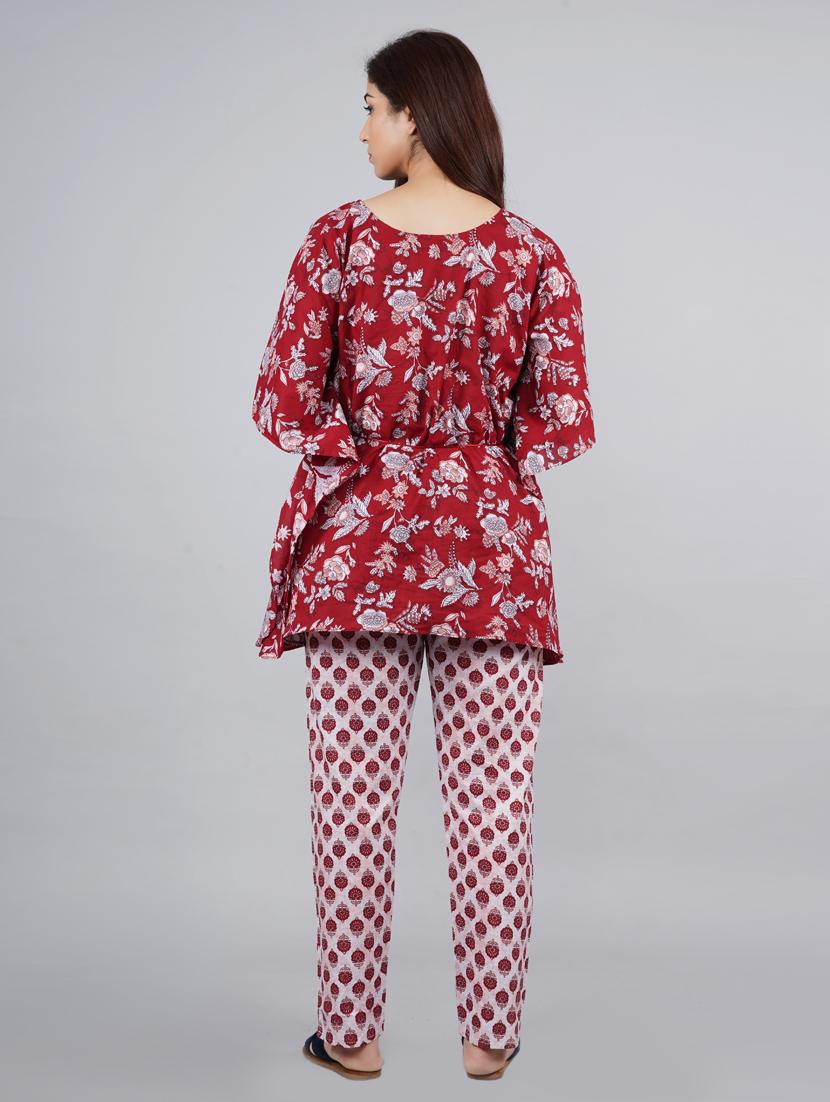 round neck printed nightwear pajama set - 18046294 - Standard Image - 3