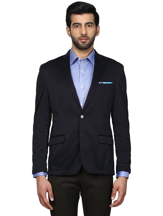 navy blue solid casual blazer - 18046321 - Zoom Image - 0