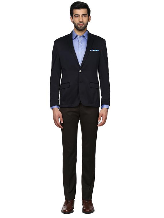 navy blue solid casual blazer - 18046321 - Standard Image - 3