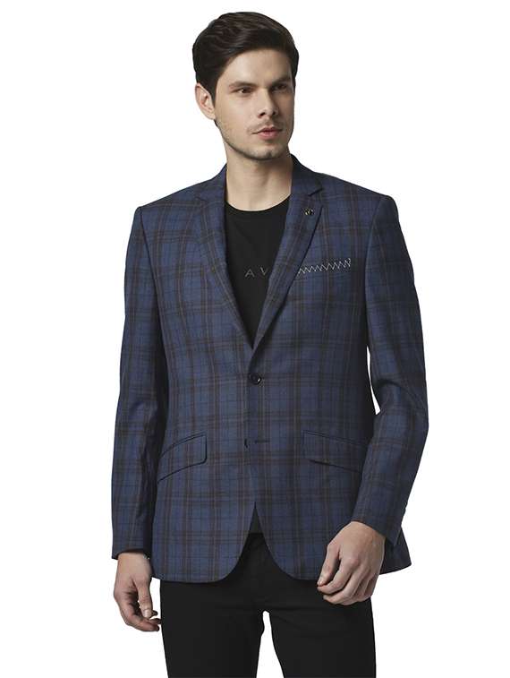 blue checkered formal blazer