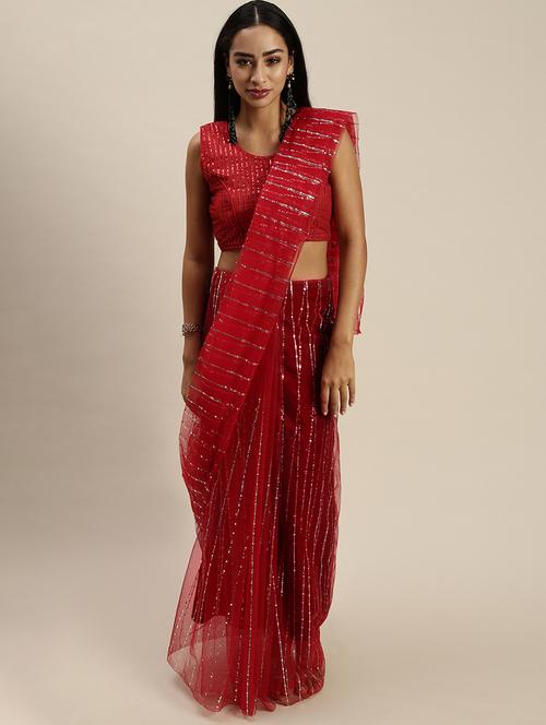 sequined net saree with blouse - 18046954 - Standard Image - 0
