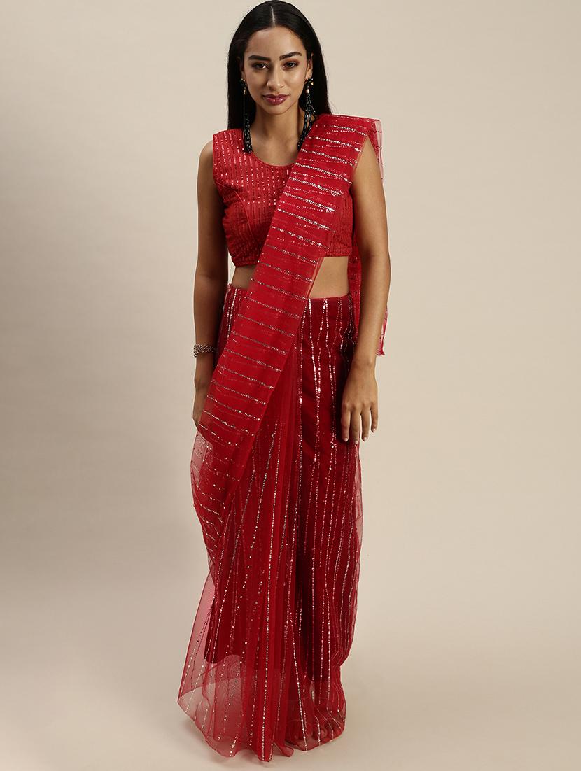 sequined net saree with blouse - 18046954 - Zoom Image - 0