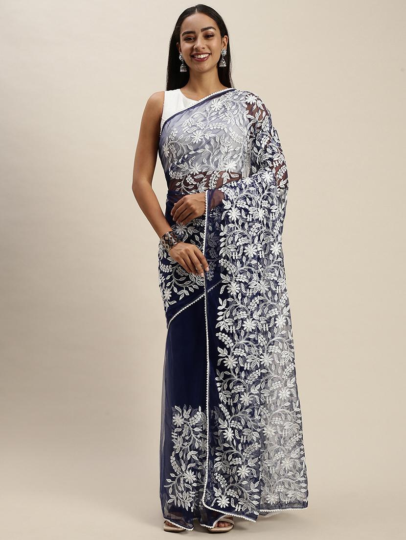 embroidered net saree with blouse - 18046955 - Zoom Image - 0