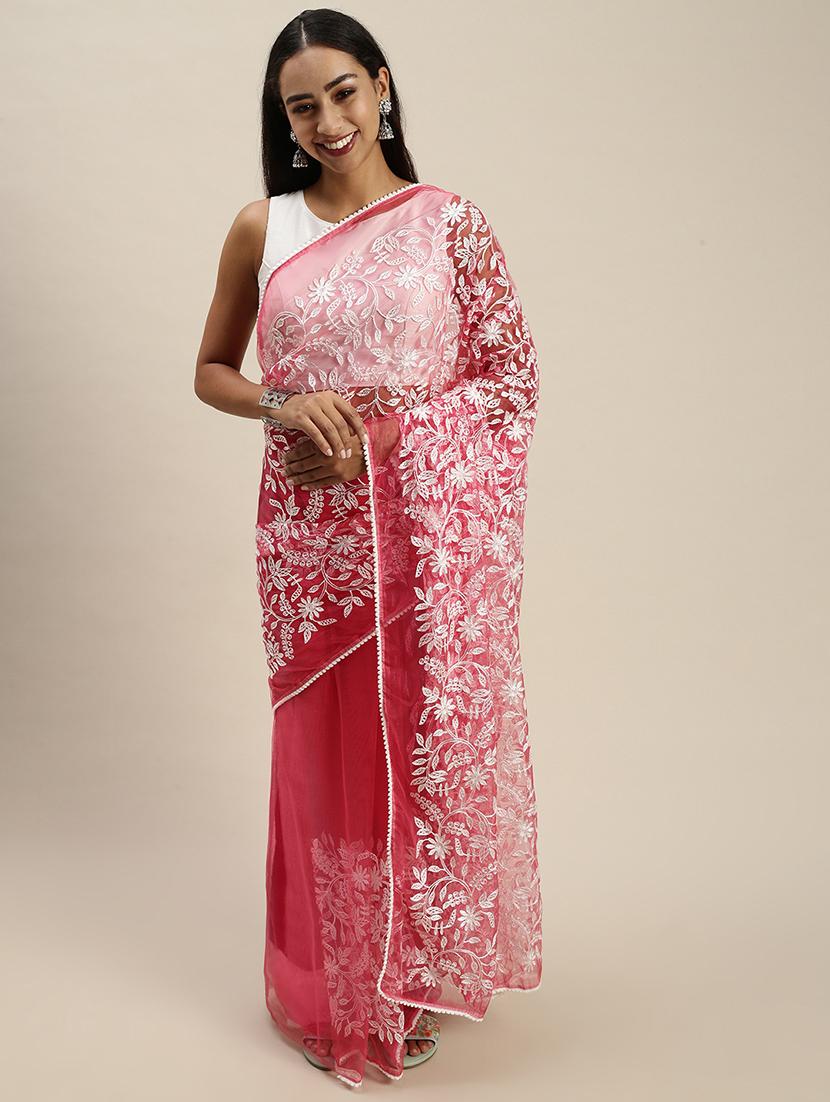 embroidered net saree with blouse - 18046957 -  Zoom Image - 0