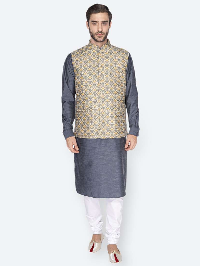 beige printed nehru jacket - 18047007 -  Standard Image - 3