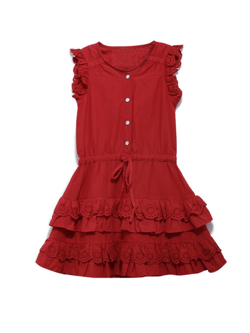 red lace detailed solid frock - 18047088 - Zoom Image - 0
