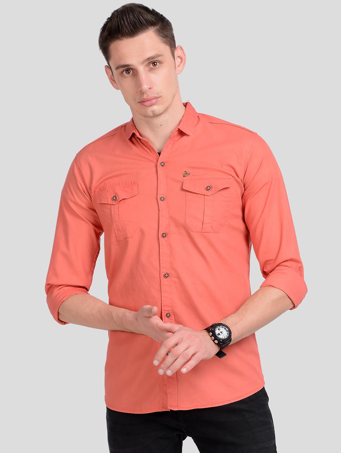 pink solid denim casual shirt - 18047416 - Zoom Image - 0