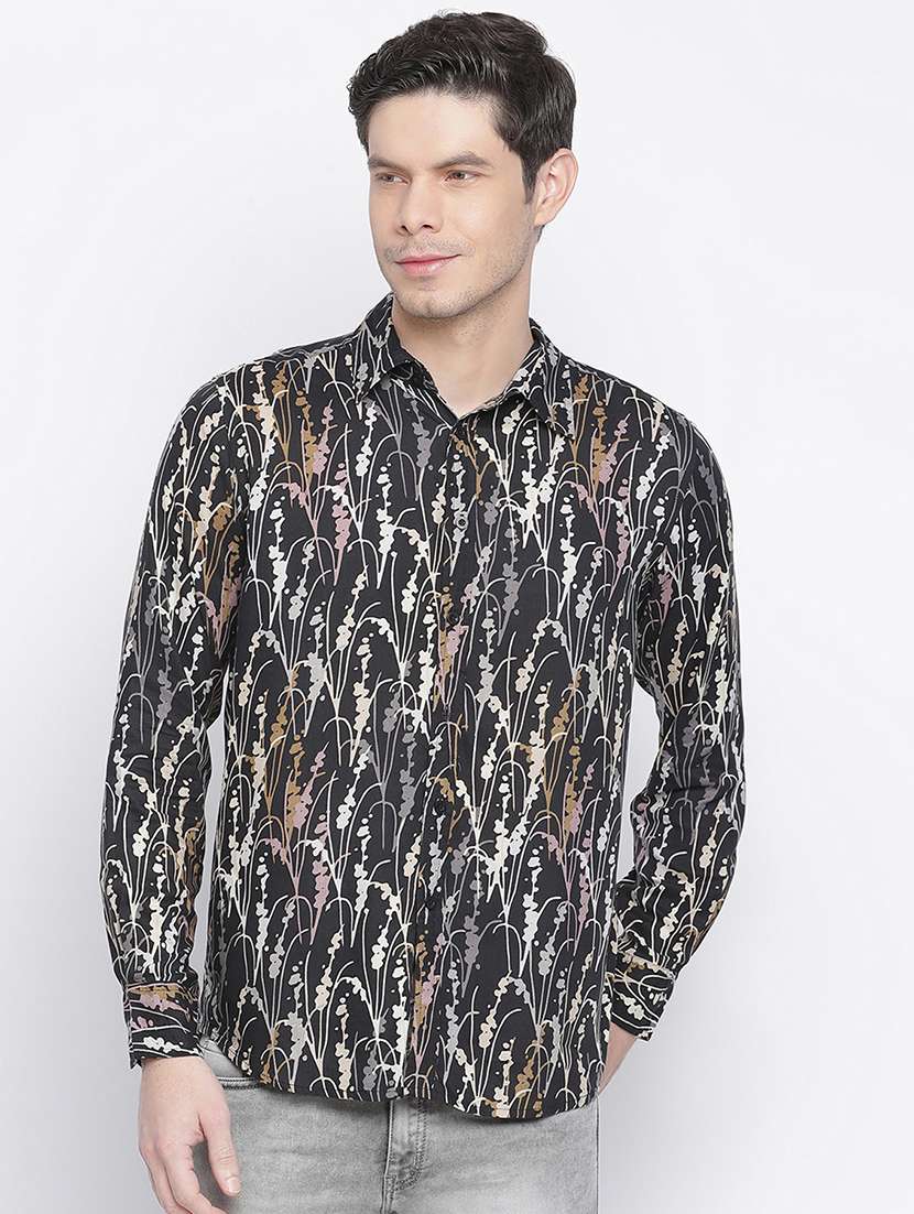 mens leaf print casual shirt