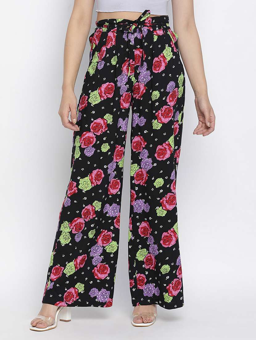 black floral printed flat front trouser - 18048178 -  Zoom Image - 0