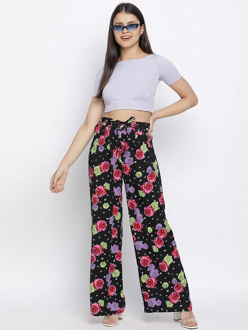 black floral printed flat front trouser - 18048178 - Standard Image - 3