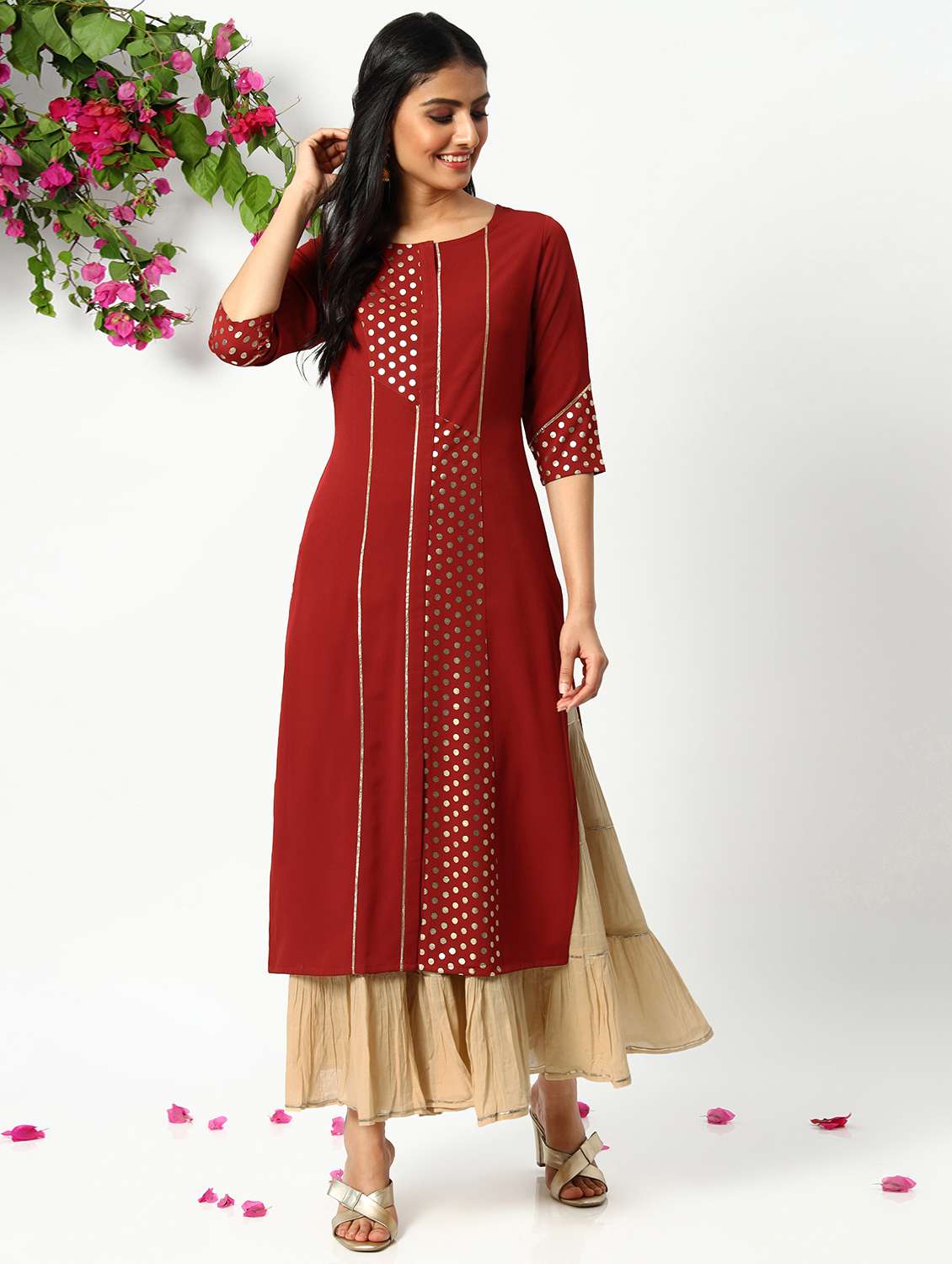 maroon crepe straight kurta