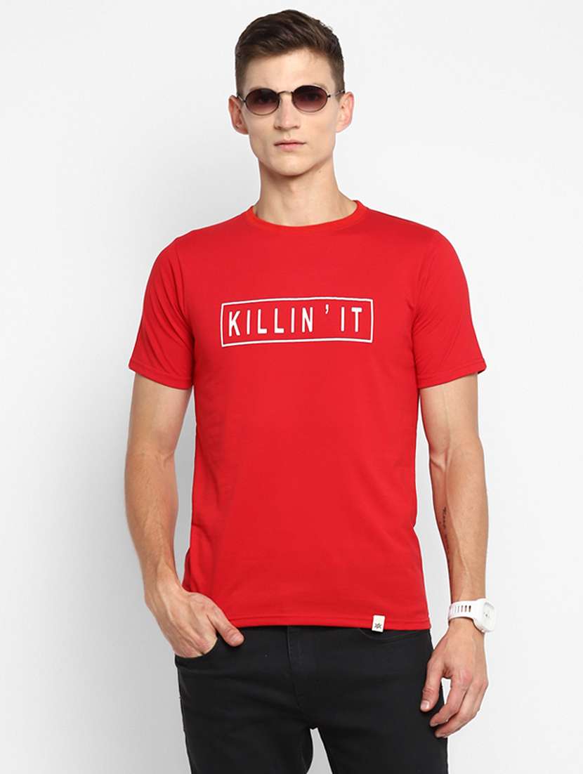 red chest print t-shirt - 18049819 -  Zoom Image - 0