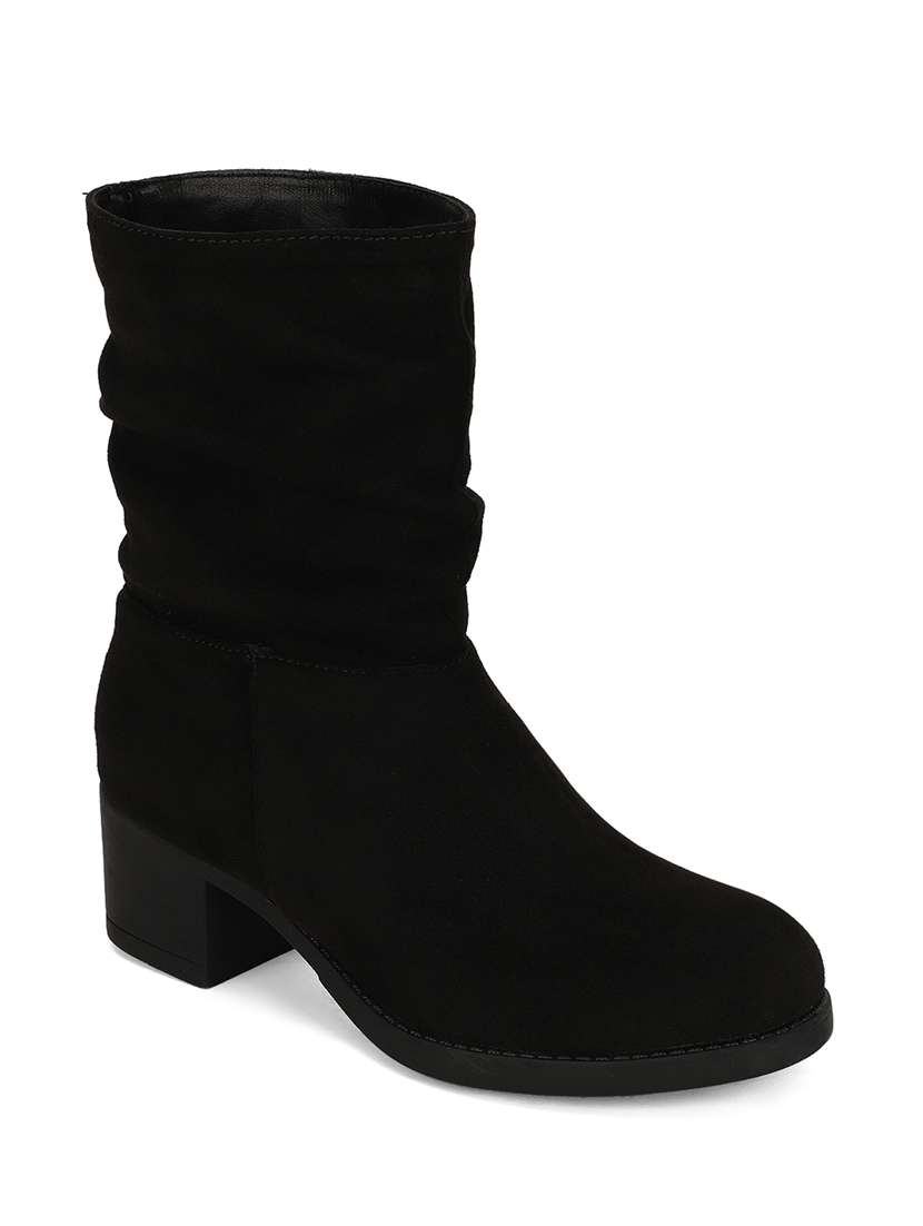 black faux leather ankle  boots