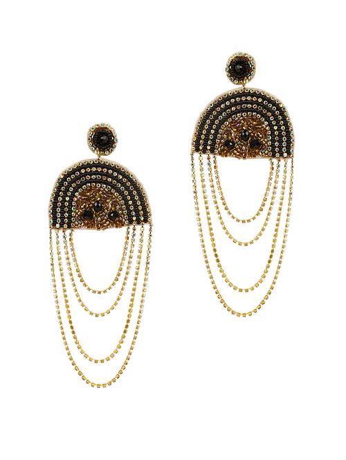 embroidered d shaped earring - 18050564 - Standard Image - 0
