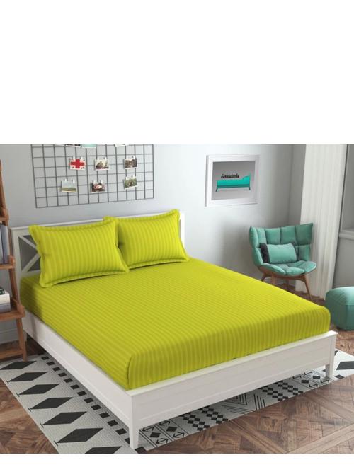 gbl impex plain stripes king size bed cover elastic fitted bedsheet with 2 pillow covers, 240 x 260 cms - 18051348 - Standard Image - 0