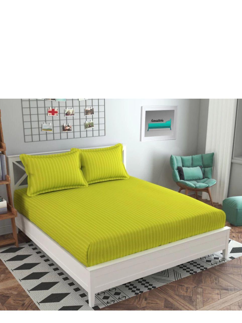 gbl impex plain stripes king size bed cover elastic fitted bedsheet with 2 pillow covers, 240 x 260 cms - 18051348 - Zoom Image - 0