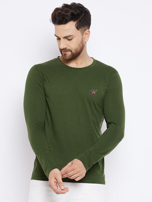 olive green chest print t-shirt - 18051383 - Standard Image - 0