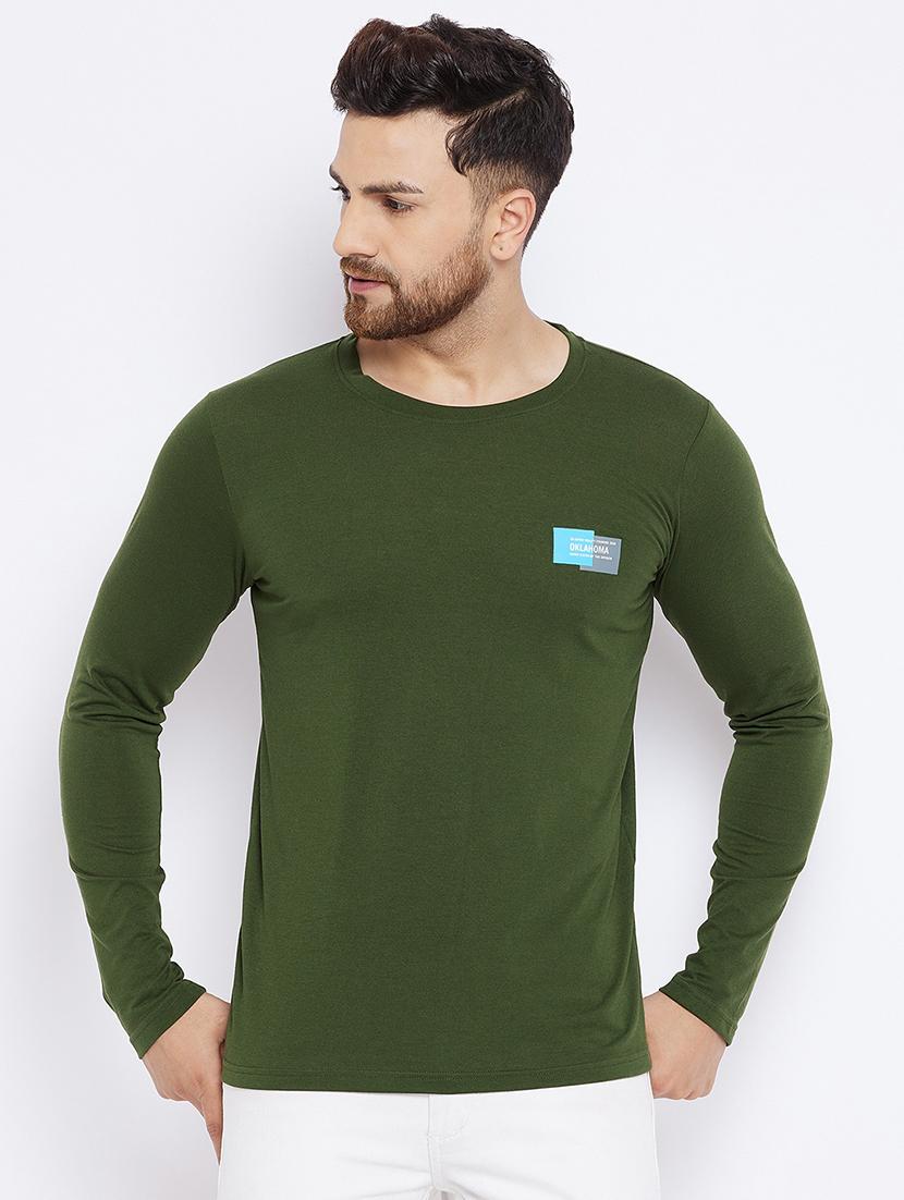 olive green chest print t-shirt - 18051384 - Zoom Image - 0