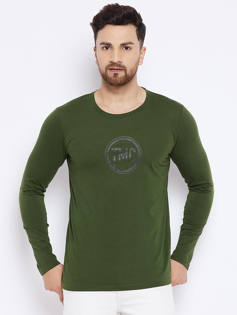 olive green chest print t-shirt - 18051388 - Zoom Image - 0