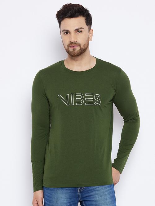 olive green chest print t-shirt - 18051389 - Standard Image - 0