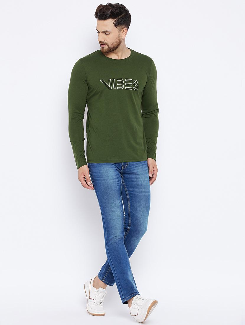 olive green chest print t-shirt - 18051389 - Standard Image - 3