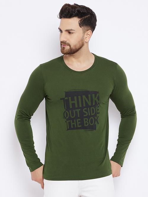 olive green chest print t-shirt - 18051390 - Standard Image - 0