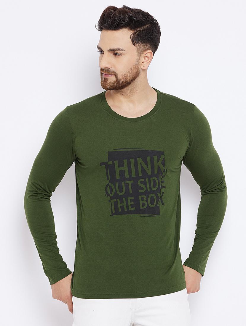 olive green chest print t-shirt - 18051390 - Zoom Image - 0