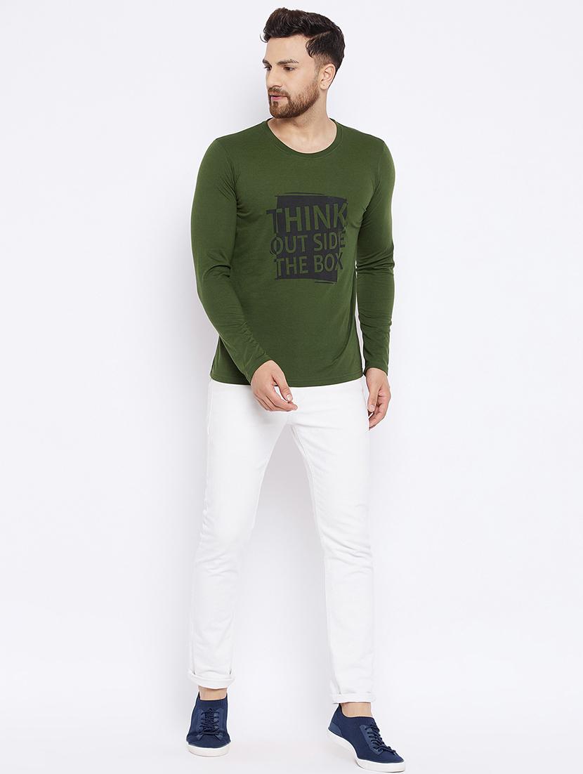 olive green chest print t-shirt - 18051390 - Standard Image - 3