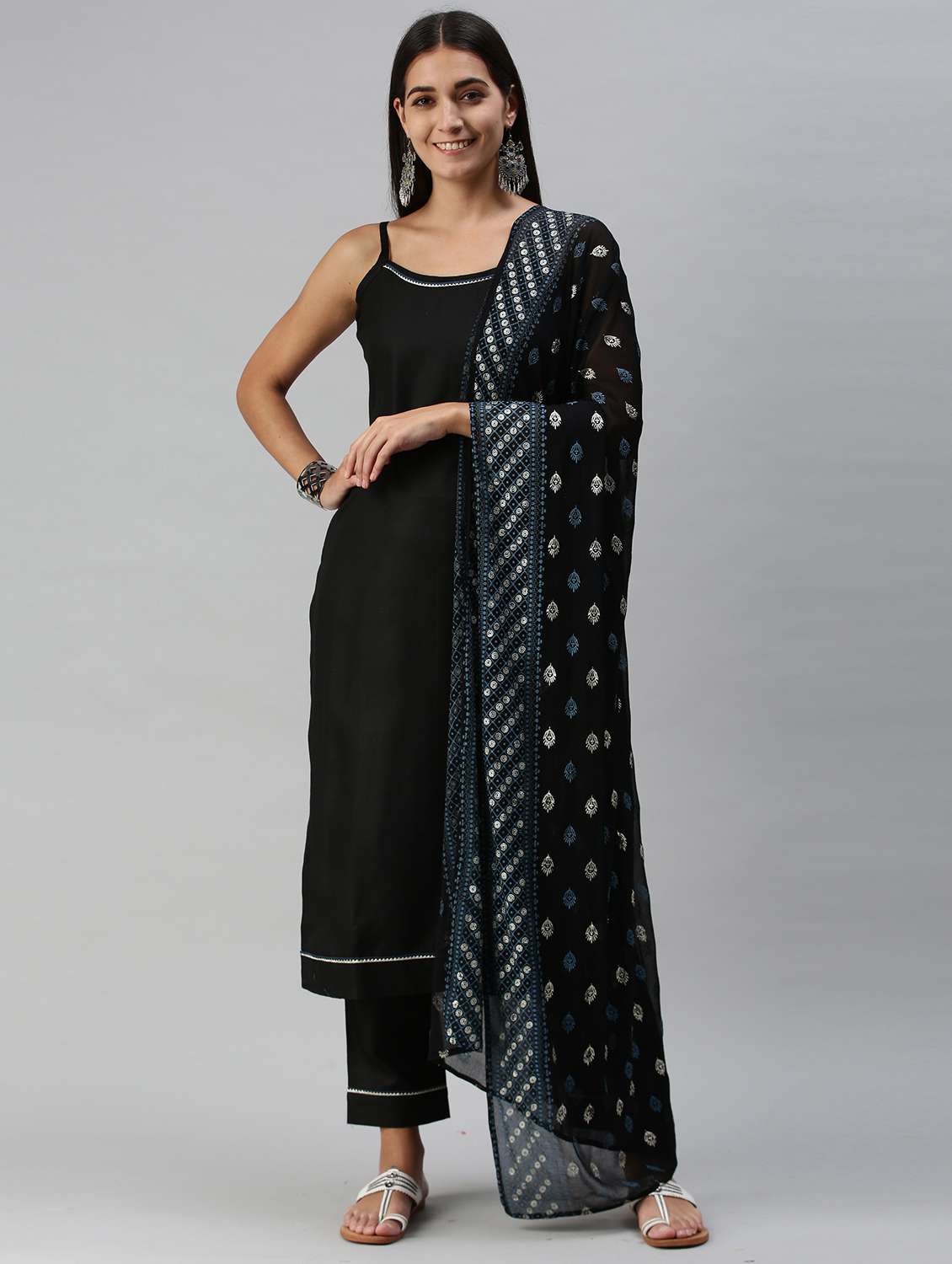 black cotton blend kurta pant  set