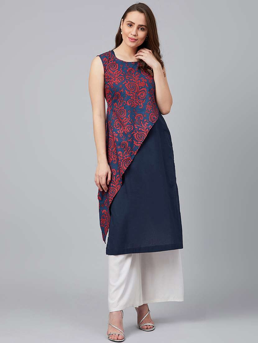 blue cotton layered kurta