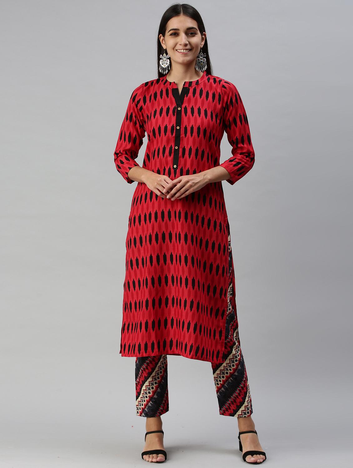 red cotton blend kurta pant set - 18051624 - Zoom Image - 0