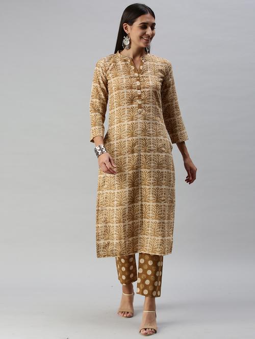 olive cotton blend kurta pant set - 18051628 - Standard Image - 0