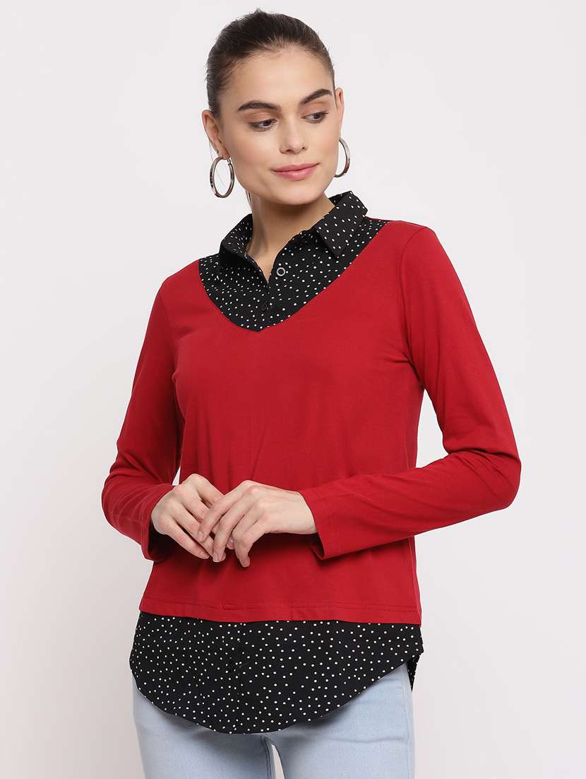 shirt collar color block pullover