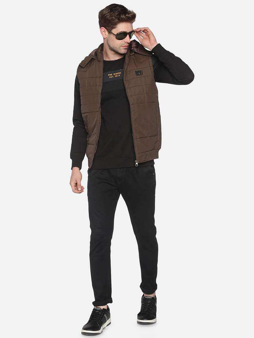 brown solid quilted jacket - 18052394 -  Standard Image - 3