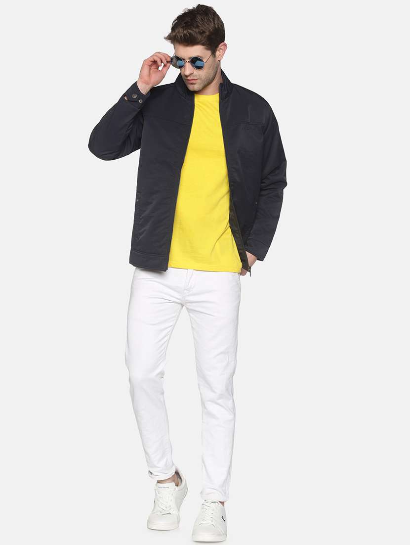navy blue solid casual jacket - 18052419 -  Standard Image - 3