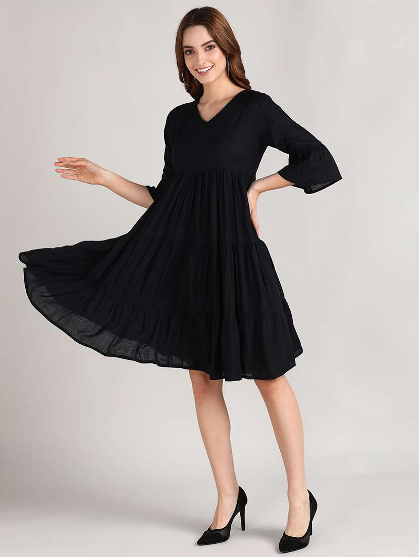 women's tiered dress solid dress