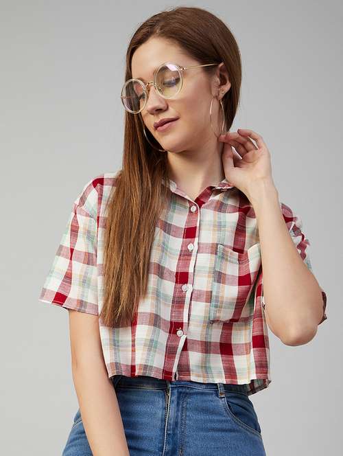 pocket detail checked crop shirt - 18052461 -  Standard Image - 0