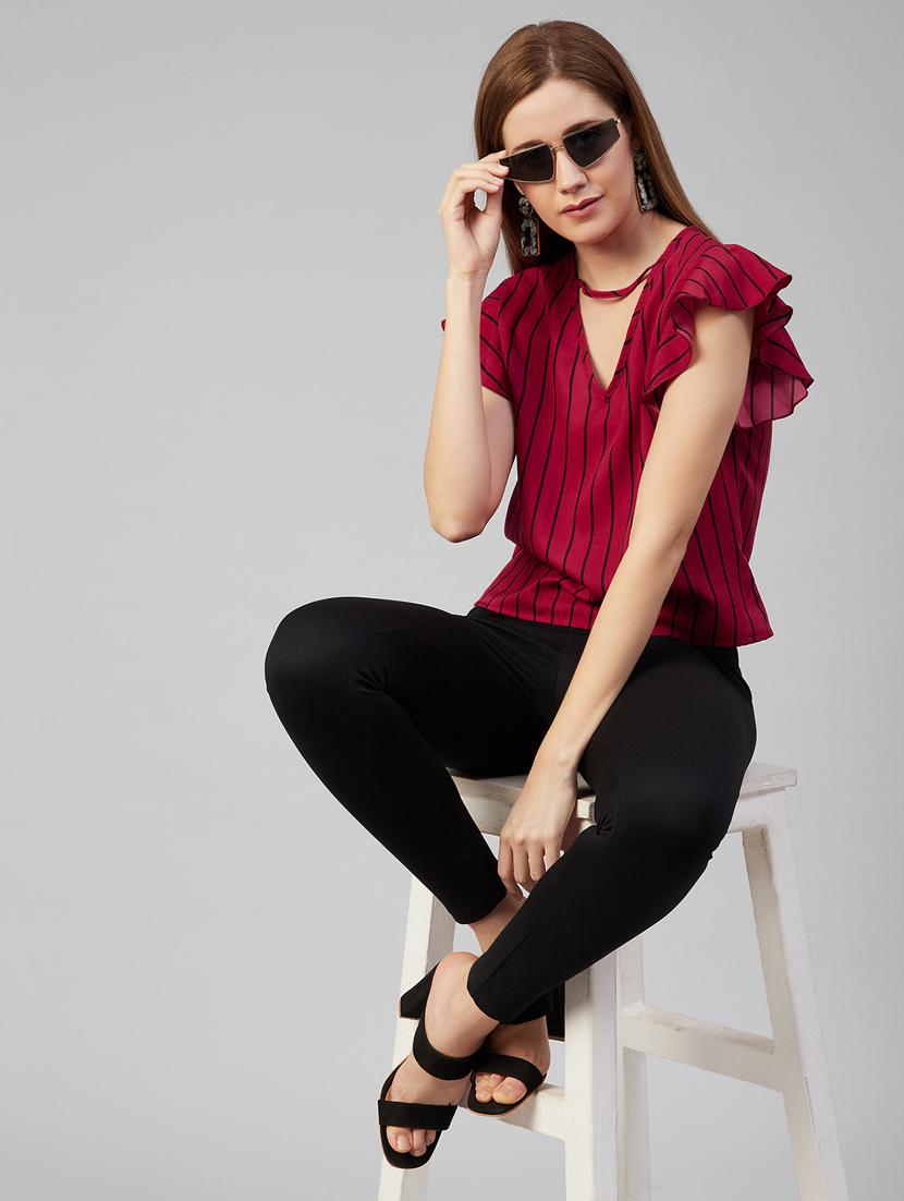 women's straight v neck top - 18052494 - Standard Image - 3
