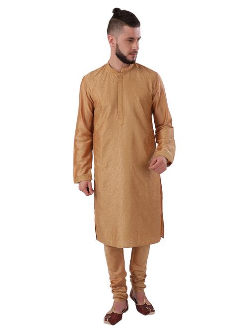 gold solid kurta - 18052908 - Standard Image - 0